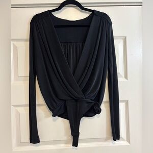 Free People black wrap open front bodysuit